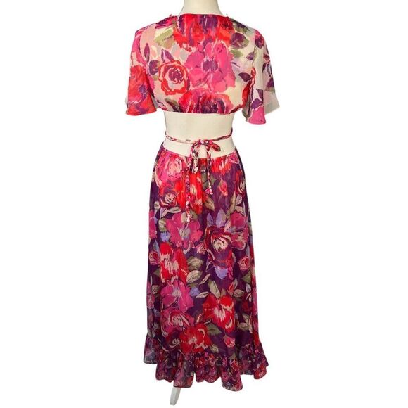 Misa Los Angeles Calista Floral Open Back Flutter Sleeve Maxi Dress Pink Size XS - Picture 3 of 8
